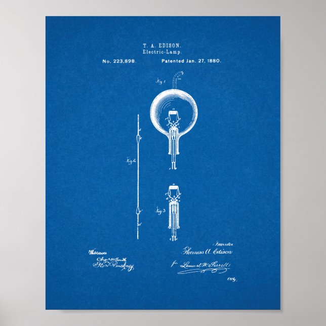 Póster Thomas Edison Light Bulb Patent - Blueprint (Frente)