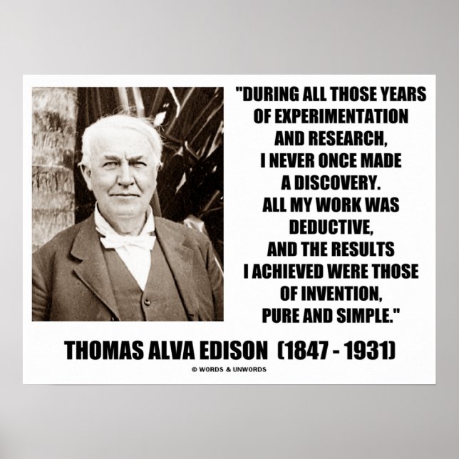 Poster Thomas Edison Resulta Invenção Pura Citação Simple (Frente)