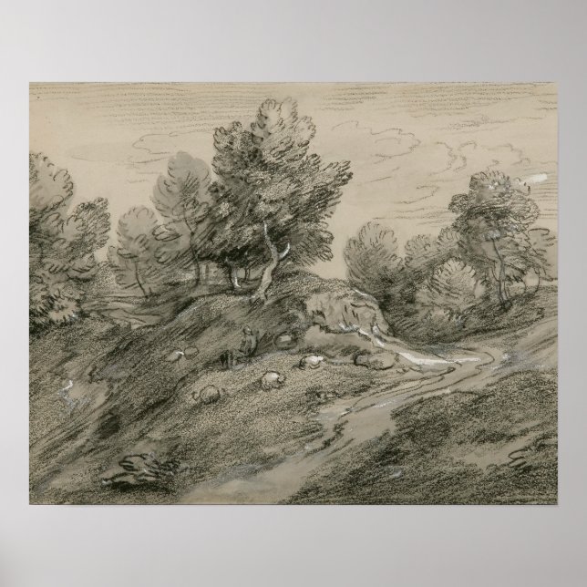 Póster Thomas Gainsborough - Paisagem de terra arborizada (Frente)