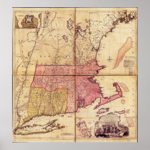 Póster Thomas Jefferies Map do Nordeste em 1755