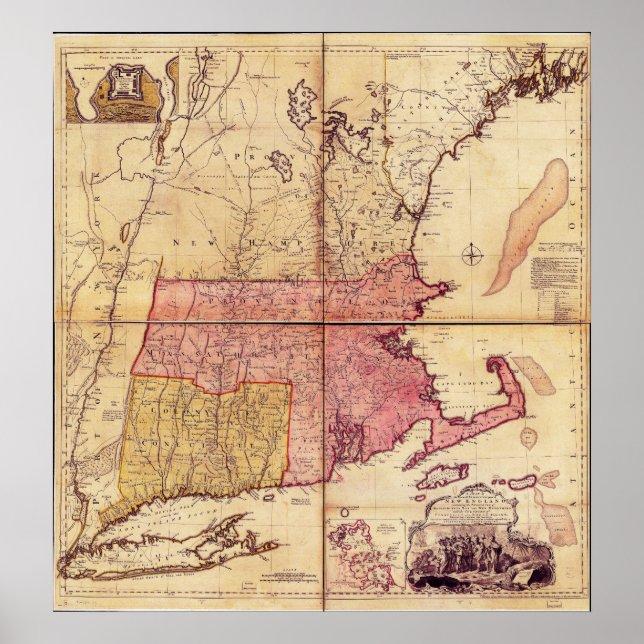 Póster Thomas Jefferies Map do Nordeste em 1755 (Frente)