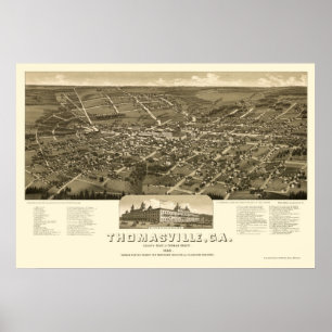 Poster Thomasville, mapa panorâmico de GA - 1885