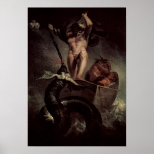 Poster Thor que golpeia a serpente de Midgard