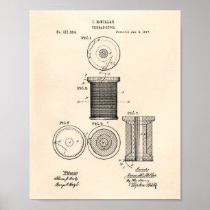 Póster Thread Spool 1877 Patent Art Old Peper