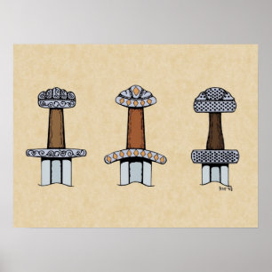 Póster Three Viking Sword Hilts