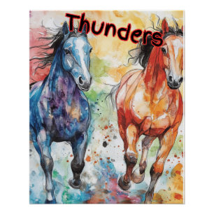 Póster Thunders - Cavalos de Aquarela