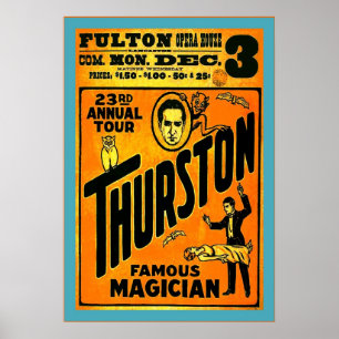 Poster Thurston, mágico famoso do vintage do ~ do mágic