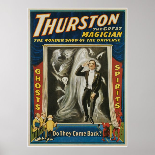 Póster Thurston Mágico ~ Fantasmas ~ Vintage Magic Act (Frente)