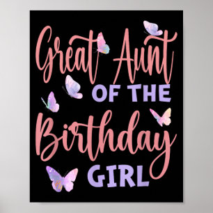 Poster Tia Avó da Menina de Aniversário Família Borboleta