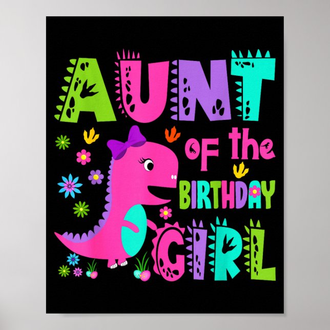Poster Tia da aniversariante saurus rex dinossauro (Frente)