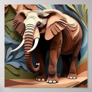 Poster Tia do Elefante em Tons Terrosos de Corte de Papel