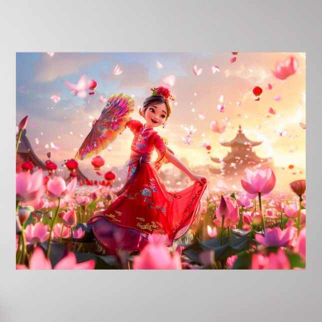 Poster Tia Garota de Quadrinhos com Leque Tradicional (Frente)