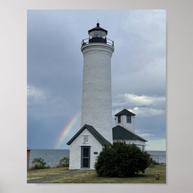Poster Tibbetts Point Lighthouse Rainbow Cape Vincent NY (Frente)