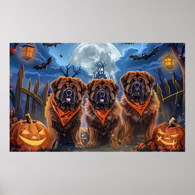 Poster Tibetano Mastiff Halloween Spooky (Frente)