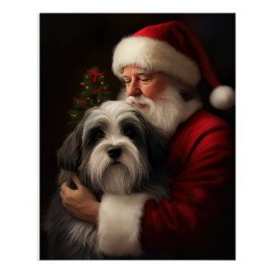 Póster Tibetano Terrier Santa Claus Festivo Natal