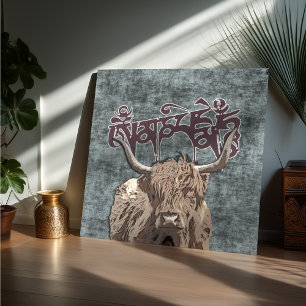 Póster Tibetano Yak com Mani Mantra ( OM MANI PADME HUM )
