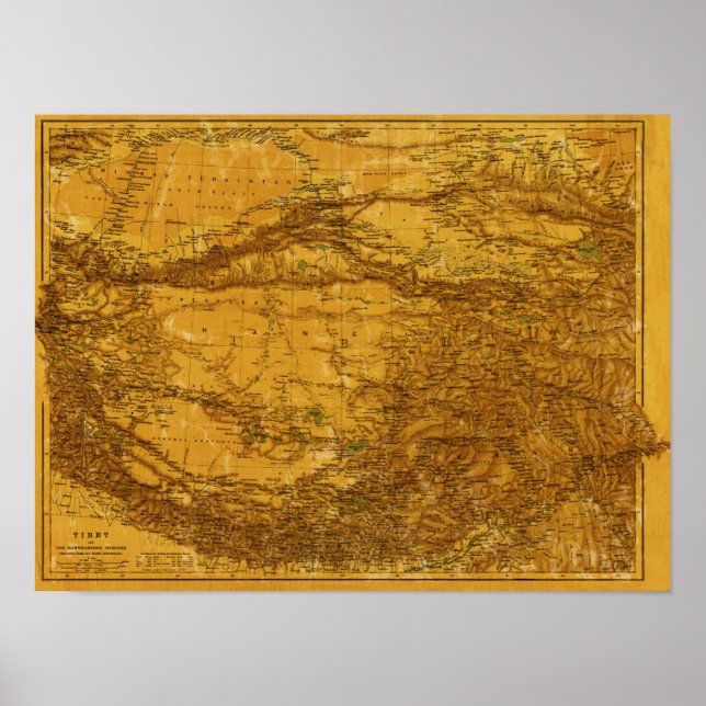 Póster TibeteMapa PanorâmicoTibete 2 (Frente)
