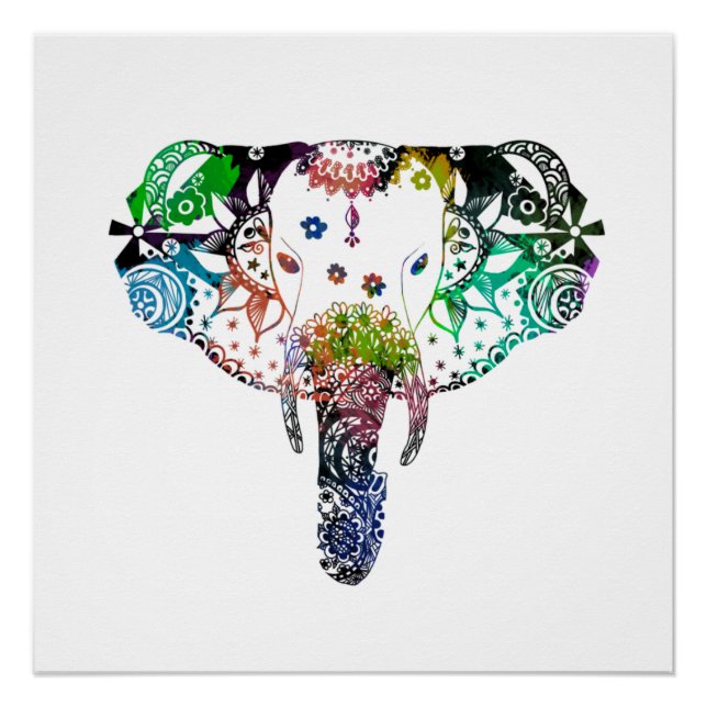 Póster Tie dye arco-íris linha tangente elefante (Frente)