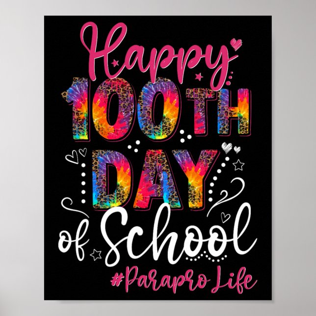 Poster Tie Dye Leopard Feliz 100º Dia De Paraprof Escolar (Frente)