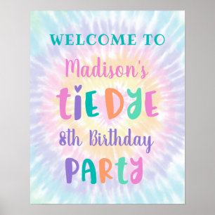 Poster Tie Dye Pastel Rainbow Boho Aniversário Bem-vindo