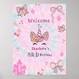 Poster Tie Dye Unicorn Coquette Bow Birthday welcome sign