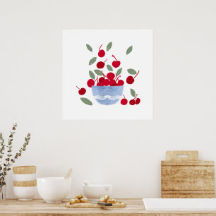 Poster Tigela de Cerejas Aquarela