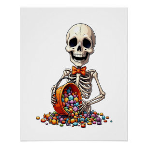 Póster Tigela de Doces de Esqueleto Halloween