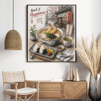 Poster Tigela de Felicidade Udon Tempura Japonês