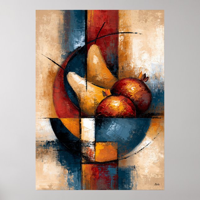 Poster Tigela de Frutas Abstrata Nashi Zakuro com Peras  (Frente)
