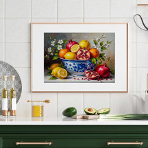 Tigela de Frutas Mediterrâneas Pintura em Óleo de