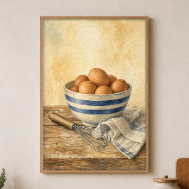 Poster Tigela de Mistura Listrada com Ovos Cartaz Aquarel