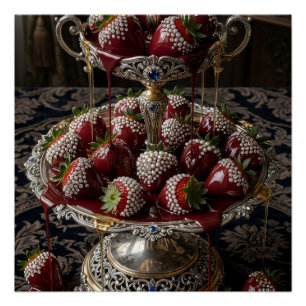 Póster Tigela de Morango Fresco Luxuoso Arte de Natureza-