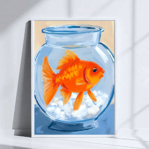 Poster Tigela de Peixes   Peixe Dourado Pintado a Aquarel