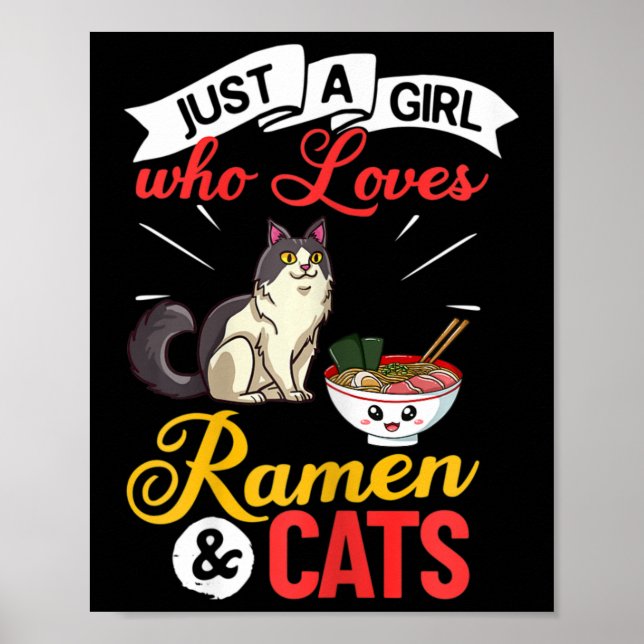 Poster Tigela de Ramen de Gato Sopa de Macarrão de Frango (Frente)