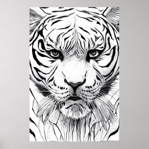 Poster Tiger Animal Wild Nature Illustration Line Epic