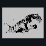 Poster Tiger Atacando a Pop Art<br><div class="desc">estilo pop,  preto e branco na imagem do tigre de fundo da cinza.</div>