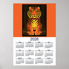 Poster Tiger Calendar Dramatic Orange Black Tiger 2026