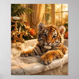 Poster Tiger in Bathtub Wall Art – Luxury Animal Poster, 