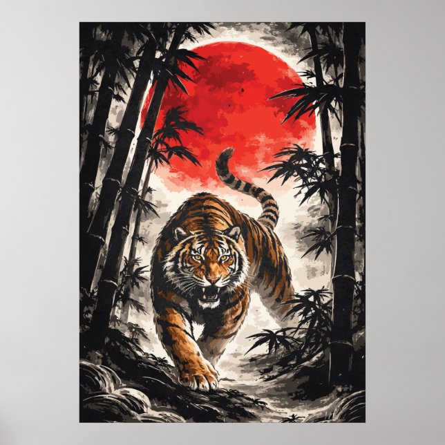 Poster Tiger In Red Moon - Japanese Anime Art (Frente)