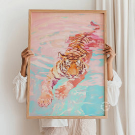 Poster Tiger Nadando Pastéis - Nursery