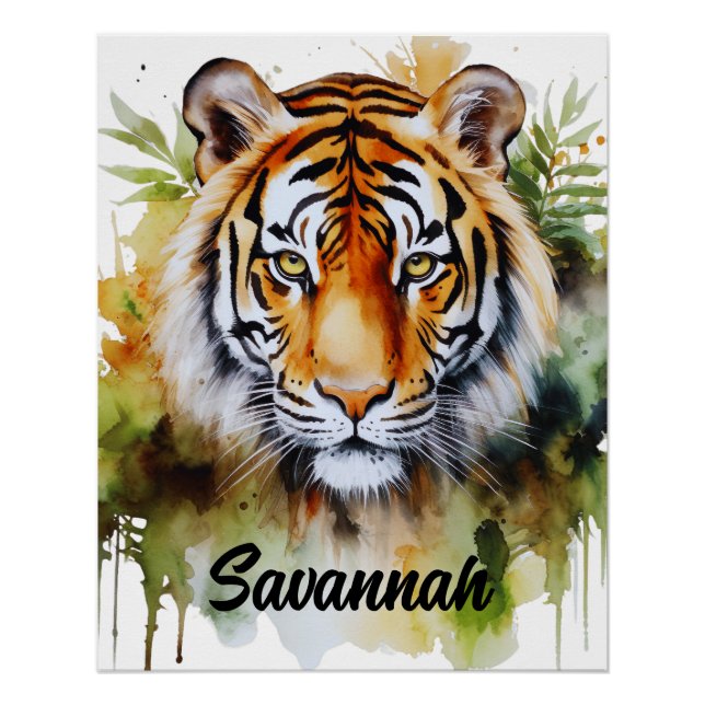 Póster Tiger Pastel Flowers Safari Watercolor Savannah (Frente)