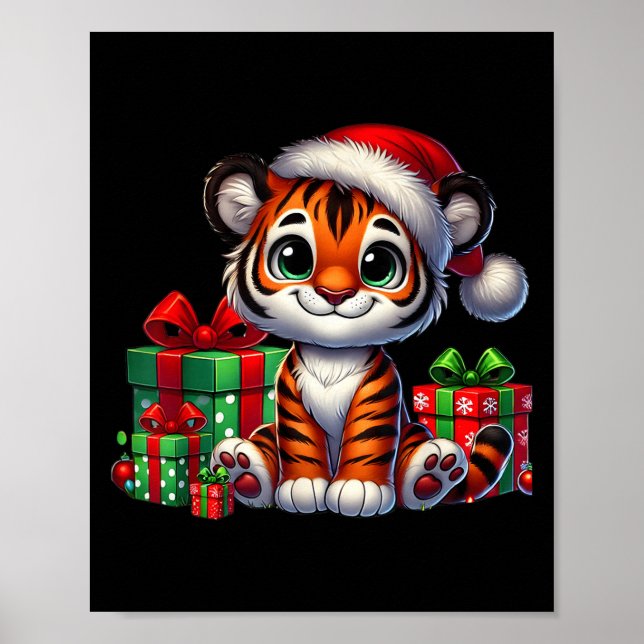 Poster Tiger Xmas Lighting Santa Hat Tiger Natal (Frente)
