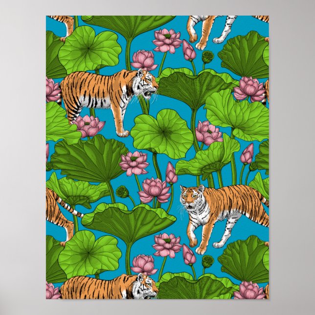 Poster Tigers in the pink lotus pond (Frente)