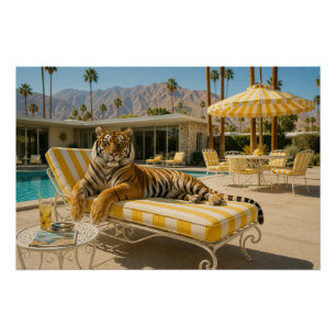 Póster Tigre à Beira da Piscina em Palm Springs
