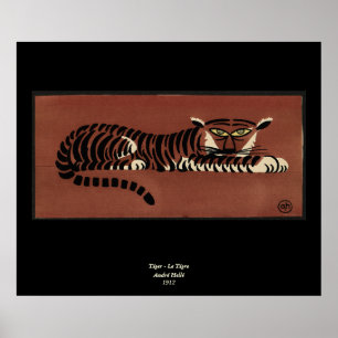 Póster Tigre - Antiquarian, ilustração de livro colorid