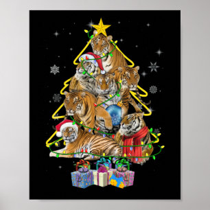 Poster Tigre Árvore de Natal Snow Engraçado Tiger Xmas 
