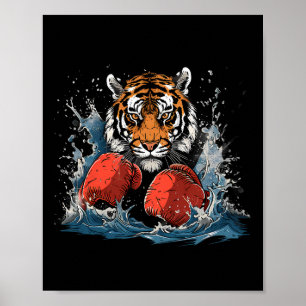 Poster Tigre Boxeador Com Luvas de Boxe Kickboxing Engraç