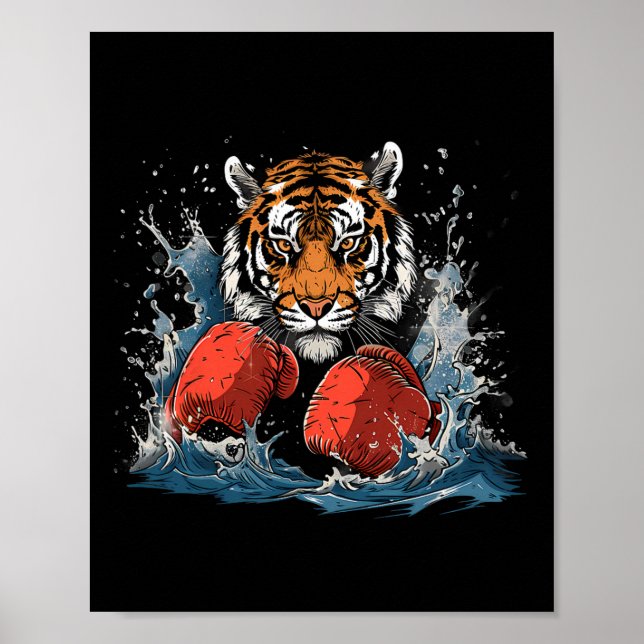 Poster Tigre Boxeador Com Luvas de Boxe Kickboxing Engraç (Frente)