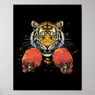 Poster Tigre Boxeador Com Luvas de Boxe Kickboxing Engraç