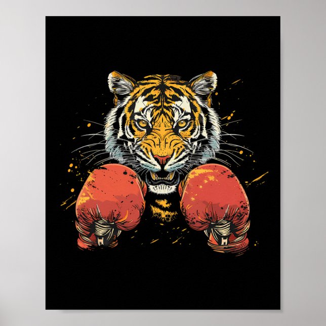 Poster Tigre Boxeador Com Luvas de Boxe Kickboxing Engraç (Frente)